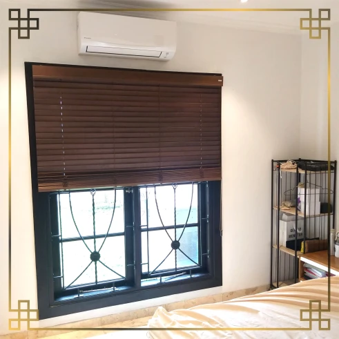 Wooden Blinds Daun Besar 50mm System Monochain